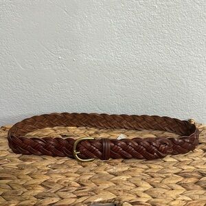 J. Crew Braided Leather Belt in Brown with Brass Buckle